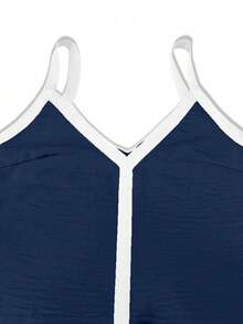 Women's Elegant Sexy V-Neck Camisole Color Blocking Vacation Style Navy Blue Short Dress, Spring/Summer Valentine's Day - Navy Blue - View 5