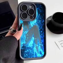 Cubierta de telefono con borde negro azul brillante con estampado de figura femenina en tacones altos y efecto de brillo estelar para uso diario y estilo urbano - Blanco - Ver 1