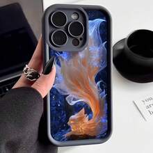 Cubierta de teléfono con borde negro diseño de fuego mágico y estrellas azules para iPhone 14 Pro Max estilo artístico moderno para uso diario y viajes - Blanco - Ver 1