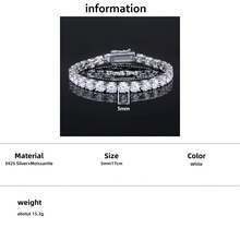 emejewe One D VVS1 莫桑石网球手链原装 S925 纯银镀白金带 GRA 证书手链适合女士男士