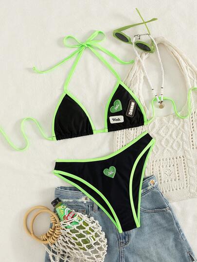 Women's Fashion Influencer Sexy Backless Zipper Solid Color Elegant Casual Cute Bohemian Tie-Back Bikini Set, Beach Holiday