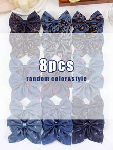 8 chiếc kẹp tóc nơ vải màu xanh ngẫu nhiên, họa tiết da báo, nơ hoa anh đào, phụ kiện tóc cổ điển dễ thương cho bé gái, phù hợp cho sử dụng hàng ngày và dự tiệc. - Nhiều màu - Xem 10