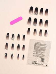 24 miếng đá giả hình quan tài dài đính đá Ombre, 1 miếng gel thạch, 1 miếng dũa móng, dụng cụ làm móng - Nhiều màu - Xem 3