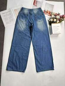 Quần jeans phong cách đường phố Mỹ dáng rộng cho bé gái tuổi teen - Màu xanh nhạt - Xem 6