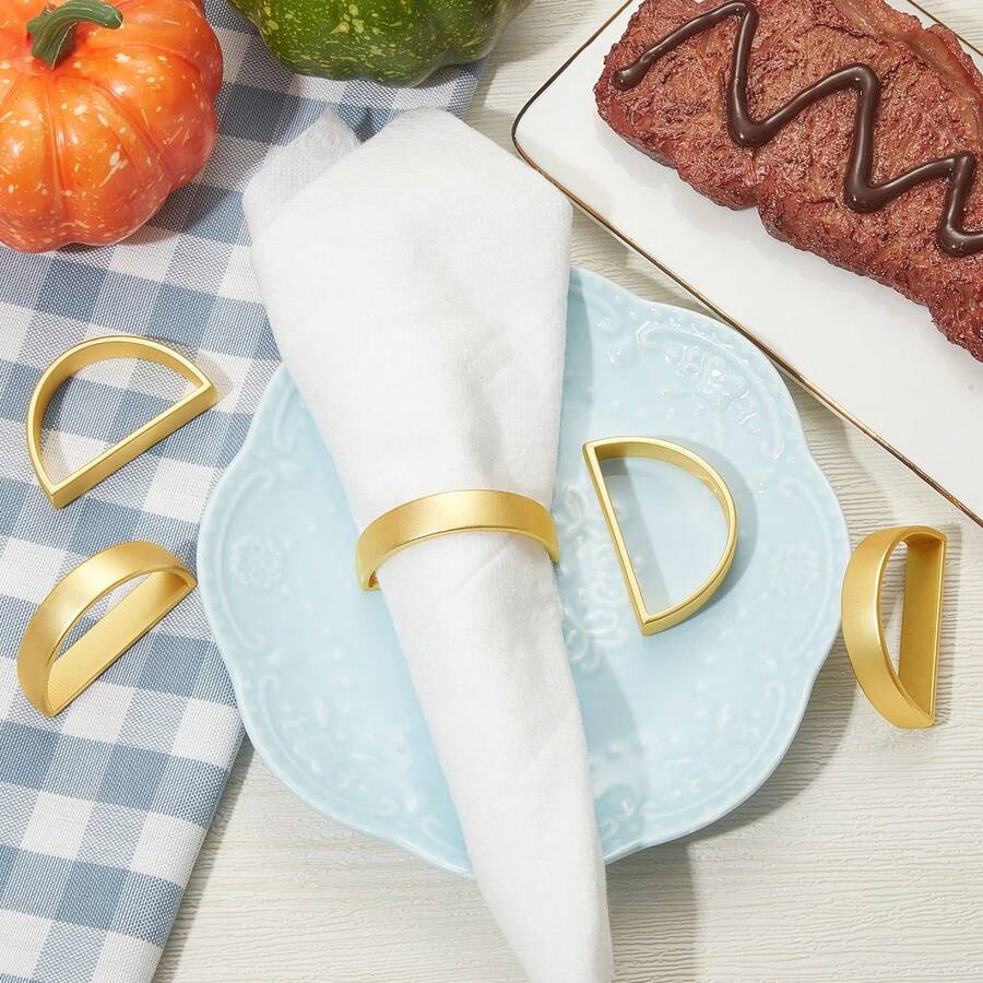 4pcs/6pcs/12pcs Gold Round Napkin Rings, Minimalist Metal Double Ring Napkin Holders, Unisex, Suitable For Western Restaurant Hotel Dining Table Decor, Reusable Metal Spiral Napkin Rings, Ideal For Family Gatherings, Banquets, Minimalist Dining Table Settings, Party Holidays, Valentine's Day, Weddings, Thanksgiving Table Decorations, Indoor And Outdoor Use, Also Suitable For Gardening, Adding A Touch Of Quality To Your Dining Table