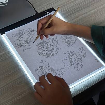 Portable A5/A4 Tattoo Drawing Board + 4 Tracing Papers, LE Tracing Light Box, Ultra-Thin Craft Art Board, Suitable For Tattoo Drawing, Sketching, Template