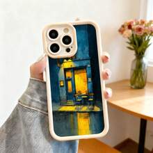Cubierta de teléfono con diseño artístico azul y amarillo con escena de cafetería iluminada para uso diario y estilo urbano - Blanco - Ver 7