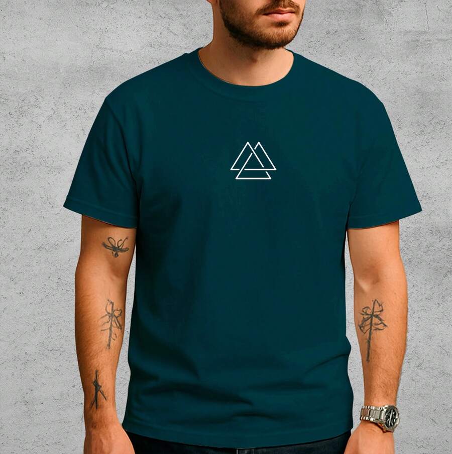 Men's Triangle White T-Shirt Premium 100% Cotton Shirt - Green - View 1