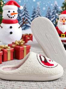 The Newly Launched Autumn And Winter Holiday Season Features Cute Gingerbread Men, Thickened Plush Anti-Slip And Warm Indoor And Outdoor Bedroom Family Slippers With Heart-Shaped Patterns For Christmas And Valentine's Day, As Well As Large-Sized Festive Gift Atmosphere Warm Slippers Suitable For Both Men And Women - 白色(餅乾雪人) - 查看 4