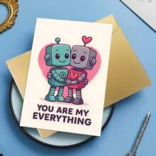 Romantic "YOU ARE MY EVERYTHING" Valentine's Day Greeting Card, Featuring Robot Couple And Heart Design, Quality Greeting Card With Envelope (4.72x6.7in), Perfect Gift For Wife/Husband/Boyfriend/Girlfriend - Multicolor - View 6