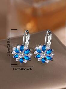 2pcs Blue & White Snowflake Hoop Earrings, Women's Silver Plated Cubic Zirconia Flower Earrings, Jewelry Gift For Valentine's Day, New Year, Winter, Girlfriend, Wife, Couples