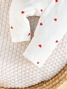 2pcs Newborn Baby Girl Ruffle Collar Top And Heart Print Pants Set, Casual Cotton Outfit - White - View 10