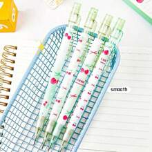 4pcs Fine Writing Tools, Matcha Cherry Pattern Push-Button Mechanical Pencil, 0.5mm Exam & Practice Pen With Eraser For School Stationery, Study Tools, Writing Essentials, Cherry Design, Aesthetic Writing Tool, Durable Construction, Plastic Pencil, Retractable Pencil, Automatic Pencil, Exam Takers, Writers - Multicolor - View 4