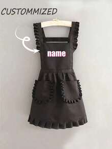 1pc Customized Printed Stylish Apron, Women's Elegant Customized Printed Apron, Stain Resistant, Apron Cute Lace Skirt Apron,Black Stain Resistant Apron,Sleeveless Apron,For Home, Kitchen,Nail Shop,Cooking, Baking, Nail Salon, Women Work Uniform,Coffee Smock,Home Cooking Clean Sleeveless Bib Apron