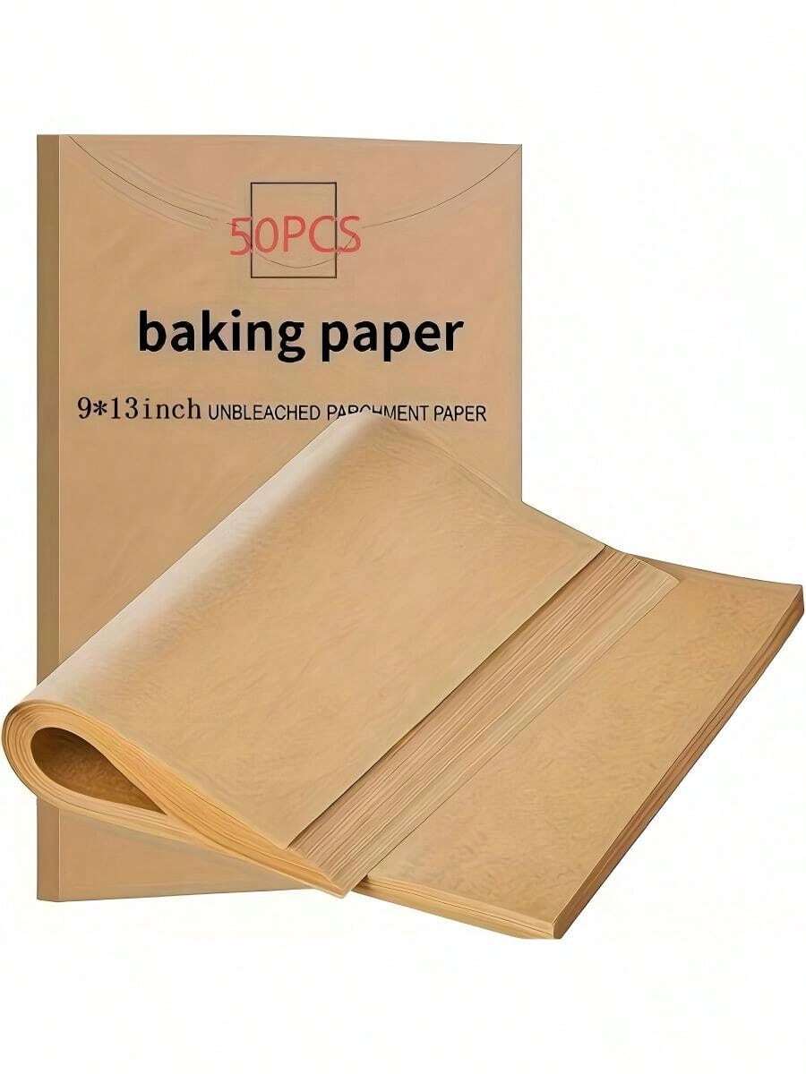 MOREDOR Pre Cut Non Stick Unbleached Baking Paper, 50 Sheets, 9x13 Inches - Suitable For Ovens, Barbecues, Air Fryers, And Steaming. Reusable Baking Paper Suitable For Most Cookies And Baking Pans. High Quality Kitchen Essentials, Steam Paper With Natural Brown Color And Heat-Resistant Paper 50PCS - Vàng 50 CÁI - Xem 1