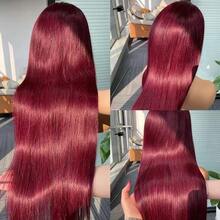 Uveous Burgundy Wig Human Hair 28inch 13x4 HD Transparent Lace Straight 99J Red Human Hair Wig Colored Reddish Brown Lace Frontal Wigs 200% Density Pre Plucked - S99J - 查看 2