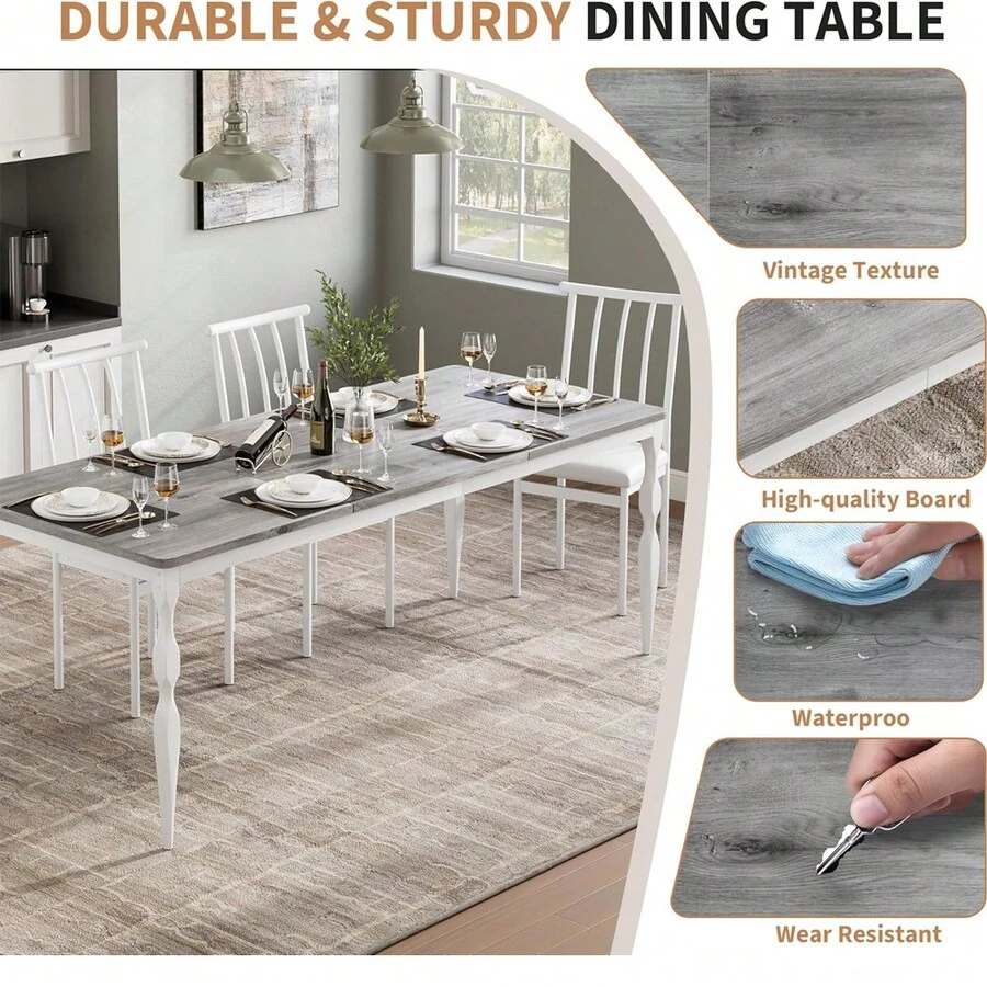 Mesa de comedor rústica de 71 pulgadas (solo mesa) para 6-8 personas, mesa de cocina rectangular de madera con patas resistentes, mesa de comedor de cocina para comedor y cocina - Blanco - Ver 1