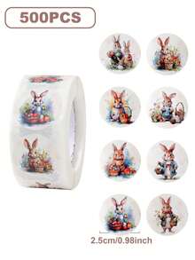 1 Roll/500pcs Easter Bunny Round Stickers, Easter Decoration Labels, Spring Rabbit Pattern, Envelope Seals, Happy Easter Decor, Home Decor, Cute Rabbit Gift Wrapping Stickers, Notebook, Water Bottle, Computer, Phone Decorative Stickers, DIY Gift Packaging Self-Adhesive Stickers, Easter Decoration, Easter Gifts, Party Favors, Labels, Sealing Stickers - Easter Bunny - View 5