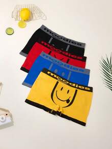 4pcs/Set Teenage Boys' Elastic Waist Smiling Face Seamless Boxer Briefs, Soft Comfortable Breathable Student Underwear, Suitable For Daily Wear, Running, Workout, Basketball - Multicolor - View 2
