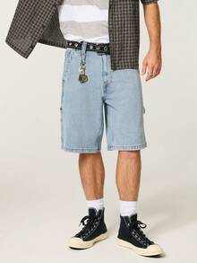 Men's Loose Fit Slant Pocket Light Wash Denim Shorts, Summer - Light Wash - View 1