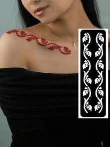 Hana手绘镂空纹身模板 极简主义 Hana新娘优雅蕾丝曼陀罗花卉图案贴纸 适用于手部、脚部、肩部、颈部、锁骨 半永久性假纹身贴纸 1包