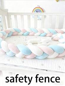 1 Set Of 3-Ply Crib Bumper, Crib Mattress, Bed Rail, Braided Padded Bed Guardrail, Bed Fence, Bedding Accessories - Multicolor - View 1