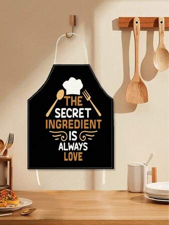 1 pieza Delantal negro "Receta secreta del amor", delantales para parejas, delantal de regalo para el Día de San Valentín con lazos ajustables en el cuello y la cintura - Delantal de cocina sin mangas, adecuado para cocinar, hornear, asar. Material de poliéster de fácil cuidado, delantal de chef unisex, adecuado para uso doméstico y profesional, accesorio de cocina apto para mascotas, un gran regalo para el Día de San Valentín