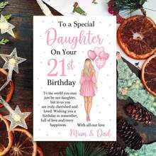 "1pc Heartfelt 'To A Special Daughter On Your 21st Birthday' Greeting Card With Envelope (11cm16cm&4.33in6.29in) - Pink Dress & Heart Balloon Design, Perfect For A Daughter's 21st Milestone, Greeting Card|Daughter 21st Birthday Mum & Dad Love Card|Paper Greeting Card" - Multicolor - View 2
