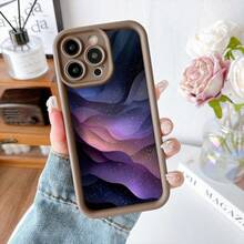 Cubierta de teléfono con diseño de ondas estelares en tonos púrpura y azul oscuro para iPhone 14 Pro Max funda protectora elegante para uso diario y viajes - Café integral - Ver 2