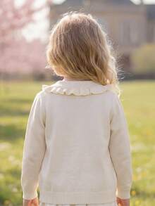 年轻女孩优雅刺绣领长袖针织毛衣 - 米色 - 查看 7