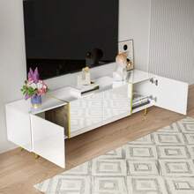 High-Gloss TV Cabinet With Four Doors, Modern And Simple, In White - White - View 4