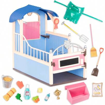 zxr Glitter Girls Dolls by Battat - GG Horse Stable Barn Playset con silla y artículos de comida de juguete rosa y azul - Accesorios para muñecas y caballos de 14 pulgadas para niños de 3 años en adelan121