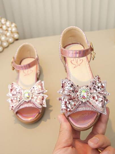 Girls' Shiny Mary Jane Low Heel Princess Floral Wedding Party Dress Shoes