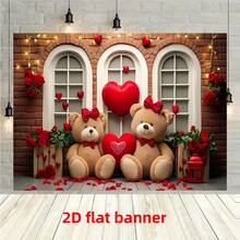 1 chiếc banner lãng mạn ngày Valentine với thiết kế hình gấu, trái tim và nền tường gạch, chất liệu vải polyester, thích hợp cho các bữa tiệc, sân vườn, trang trí nhà cửa, các dịp lễ hội, đám cưới, ngày tỏ tình và trang trí phông nền chụp ảnh. - Nhiều màu - Xem 3