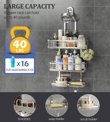 CADIMAC Shower Caddy Bathroom Hanging  With Soap Dish, Made Of Stainless Steel, Adjustable, No Drilling Required For Installation, Large Capacity, Can Be Hung Above The Shower Head, Includes Towel And Bathrobe Hooks, Bathroom Storage Rack, Bathroom Decoration, Bathroom Organization. - 銀色 - 查看 7