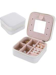1个便携式旅行珠宝收纳盒,PU皮革珠宝整理盒带镜子,化妆品收纳盒,小型珠宝盒,女士礼品珠宝盒,迷你珠宝盒,戒指、项链、耳环收纳盒,珠宝收纳整理盒,旅行配件收纳盒,旅行必备品,送给女孩的礼物,节日礼物,圣诞礼物,情人节礼物。 - 彩色 - 查看 18