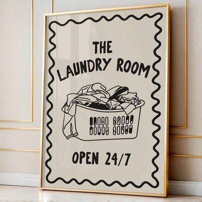 1pc Framed/Unframed The Laundry Room Open 24/7 Canvas Poster Minimalist Laundry Basket Vintage Wall Art Print Aesthetic Decor Painting For Apartment,Living Room,Modern Home Decoration