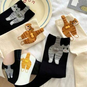 Calcetines de gato lindo de dibujos animados, calcetines creativos casuales de media caña 3D, resistentes al olor, transpirables y suaves, accesorios de ropa para cubrir el tobillo y el pie