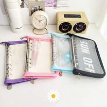 1pc A6 Transparent Glitter Zipper Pouch, Minimalist Design, Suitable For Cash, Savings, Student Stationery - A6 - View 2