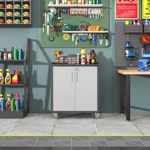 Heavy-Duty Metall-Garagen-Schrank mit Rollen – robuster Werkzeug-Stauraum, 75 * 42 * 88 cm, per garage, ufficio e casa - Nero + Grigio - Visualizzare 1