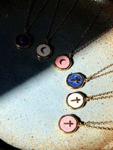 1pc 18k Gold Plated Enamel Cross Pendant Necklace Waterproof Tiny Cross Necklace For Women Religious Necklace Enamel Necklace Christian Gift - Moon - View 3