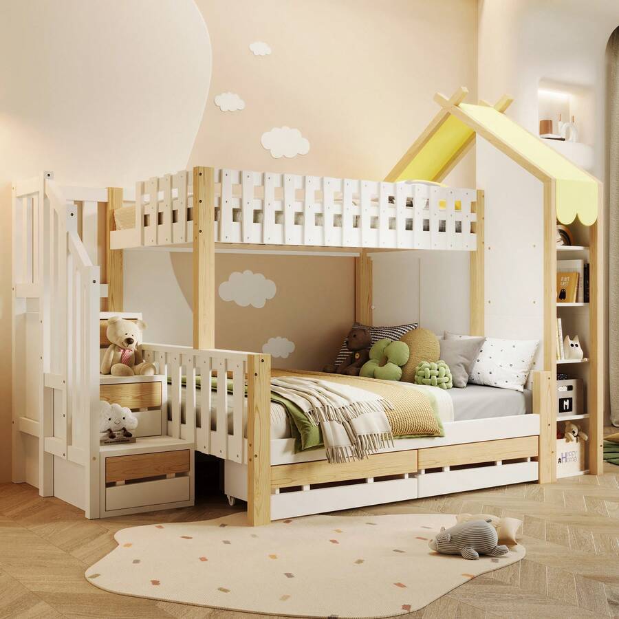 Bedroom Sets - White + Natural Color + Pine Color - View 1