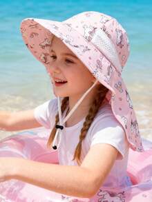1pc Kids Sun Hat With Neck Protector (Unisex) - Wide Brim UV Protection Bucket Hat, Breathable Mesh Outdoor Beach Hat, Suitable For Children In Summer - Printed Bucket Hat - View 8