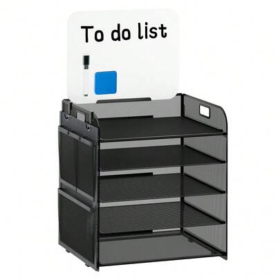 Bring Ordnung in deinen Arbeitsbereich mit diesem 5-stufigen Schreibtisch-Organizer – der praktische Helfer für Schreibtisch und Büro! Dieser platzsparende Organizer bietet 5 abgeteilte Fächer, die perfekt für die Aufbewahrung von Büromaterialien, Schreibwaren, Büchern, Dokumenten und kleinen Gegenständen geeignet sind. Im Set ist zudem ein integriertes To-Do-Listen-Whiteboard enthalten – perfekt, um Termine, Aufgaben oder Notizen direkt am Organizer zu verwalten und immer im Blick zu haben. Das robuste Gitter-Design kombiniert Stabilität mit einer durchsichtigen, modernen Optik, sodass du schnell den Inhalt der Fächer erkennen kannst. Dank seiner kompakten Größe passt er auch auf kleineren Schreibtischen und hilft, unordentliche Arbeitsflächen zu bereinigen. Egal, ob für Zuhause, im Büro oder im Studienzimmer – dieser Organizer sorgt für Struktur und Übersicht in deinem Arbeitsumfeld.