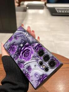 1个优雅紫色玫瑰、珍珠和蝴蝶图案防滑保护手机壳，兼容Galaxy A04e/A05s/A13/A14/A15/A34/A35/A50/A52/A53/A54/S21/S22/S23/S24/S25/S25 Ultra，2D图案，国际版，非国内版 - 黑色 - 查看 7