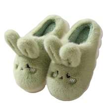 Women's Warm Pl 11ush Bunny Animals Slippers Adult Cotton Men's Indoor Non-Slip Home Thick Bottom Slippers For Winter,5-6Women/4.5-5Men,Green - 綠色 - 查看 1