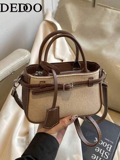 Dedoo Kadınlar için Günlük Kullanıma Uygun, Kontrast Renkli, Dokulu, Çok Yönlü, Retro Tarzı El Çantası, Metal Toka Kapatma,