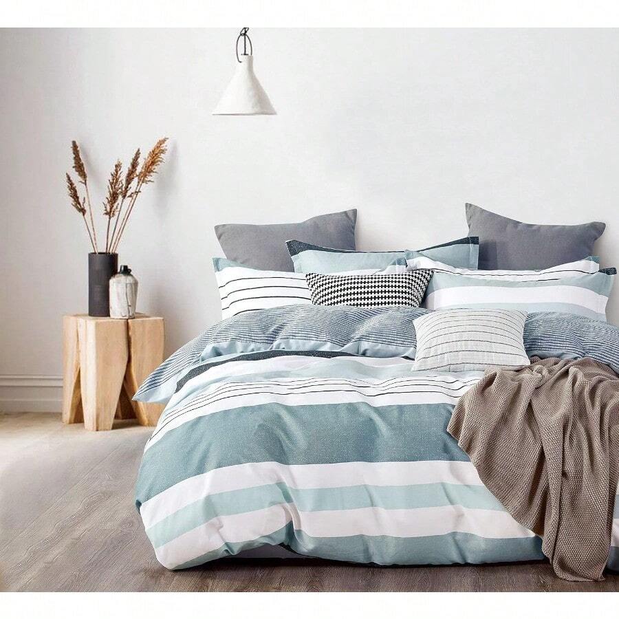100% Cotton Nathan Reversible Printed Quilt Cover Set - Soft Comfy Luxurious Duvet Cover With 250 Thread Count - Elegant Design Quilt Cover Set For Bedding - Queen Size - Nathan - View 1