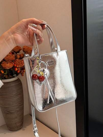 1个女士纯色PU手提包，时尚拉链封口，适合约会和送礼