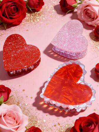 1pc Cute & Elegant Acrylic Hair Claw Hair Clip, Casual/Party Wear, 4cm Heart Shaped Hair Clip, Minimalist Luxury Hair Accessory, Suitable For All Seasons Elegant Claw Clips For Valentine's Day Valentine's Day Accessories Gift